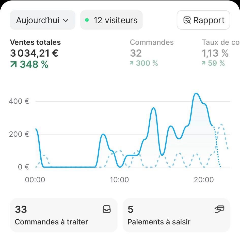 Capture Shopify de Rayan : 3 034 € en une journée